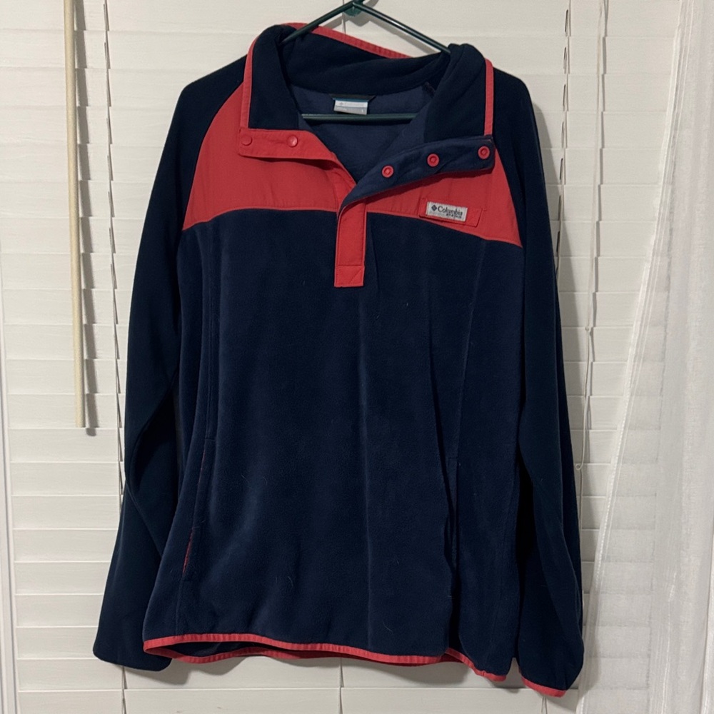 Columbia Navy and Coral Snap-Front Fleece Pullover